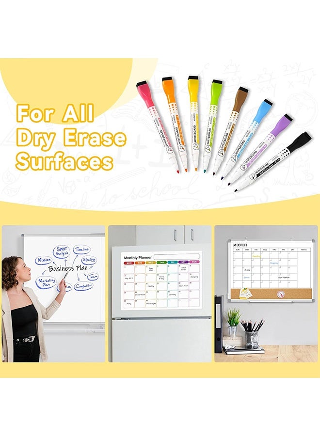 Set of 16 Pcs Magnetic Fine Tip Dry Wipe Whiteboard Pens Low Odour Erasable Markers with Eraser Assorted Colours for Kids Drawing School Office Home Classroom Whiteboard Use - Image 3